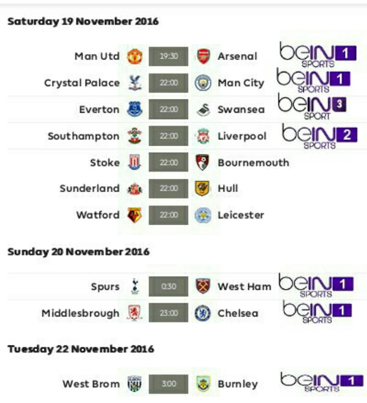 Jadwal Pertandingan Liga Primer League 2016/2017 Minggu ...